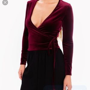 American apparel deep burgundy wrap velvet top